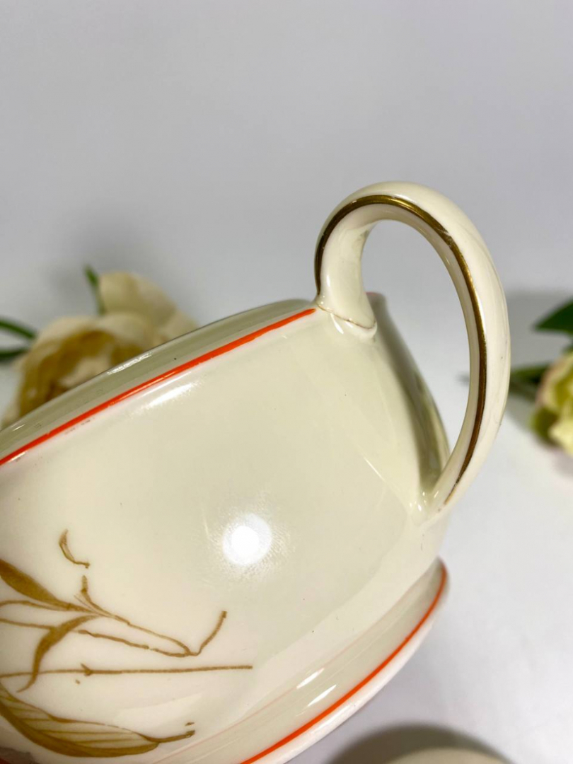 Сахарница Kahla, ГДР, фарфор айвори, деколь. Склейка ручки. Винтаж. Картинка 5